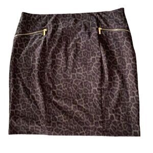 Michael Kors Brown Leopard Pencil Skirt Women’s 22W Gold Zippers